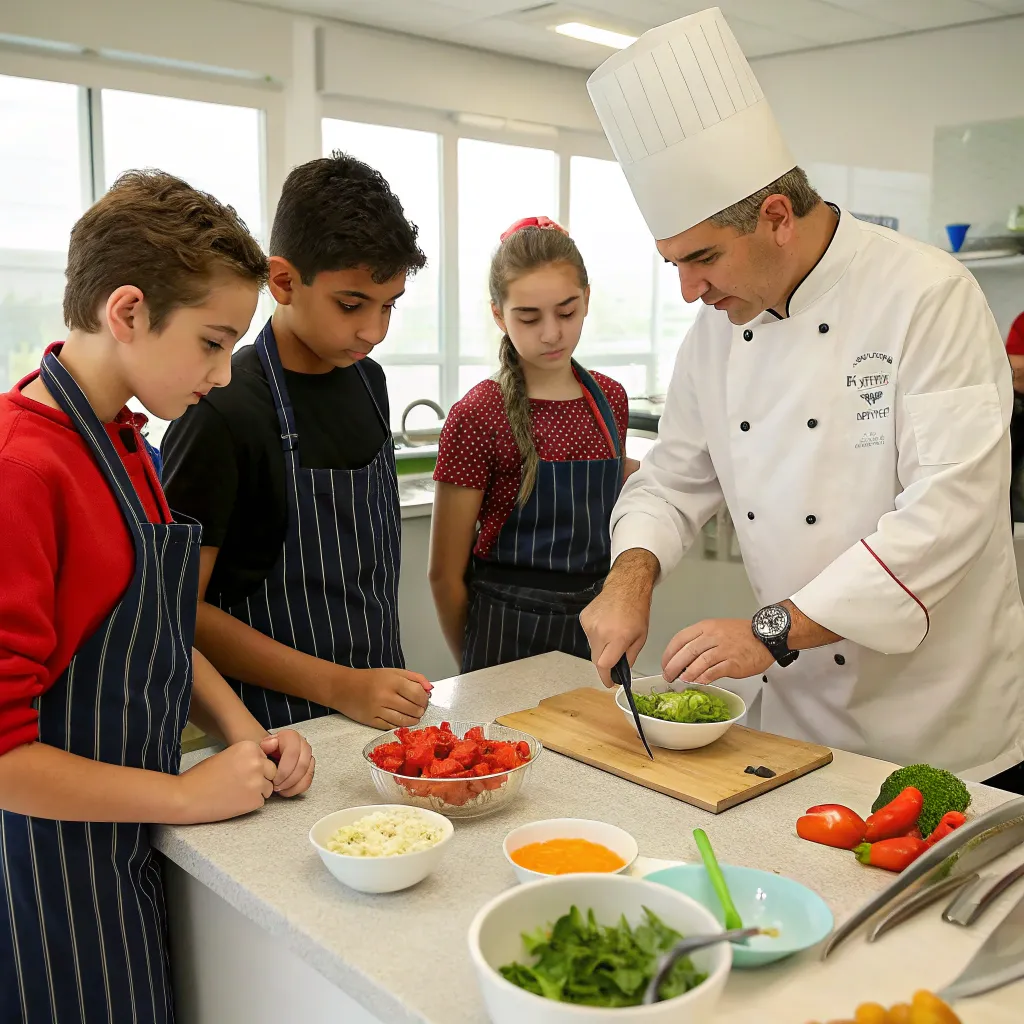 Culinary expert guiding teens