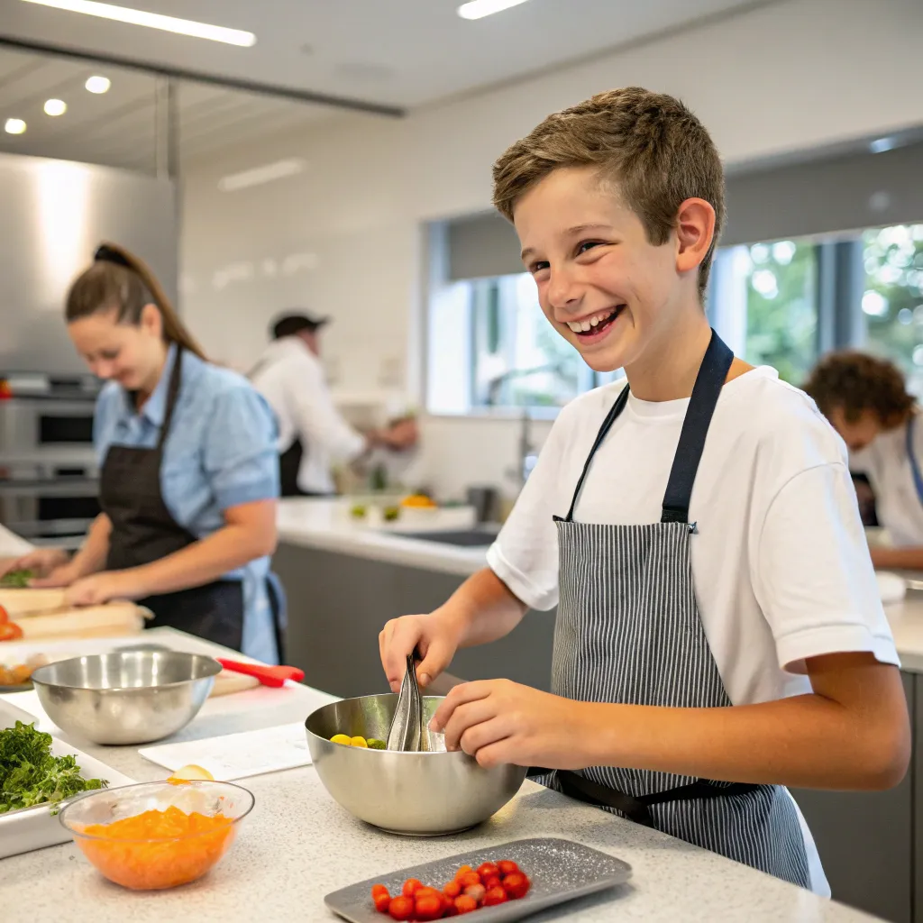 Happy teenager at cooking class